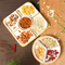 Bandeja Redonda de Madera con 3 Platos de Cerámica Divididos para Aperitivo/Snack/Postre