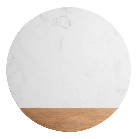 Tabla de cortar de madera y mármol blanco moderna con forma ovalada