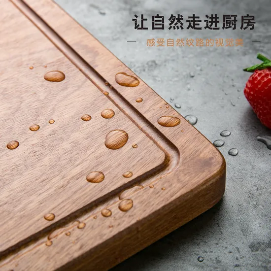 Tabla de cortar rectangular de madera de ébano con ranura para jugo