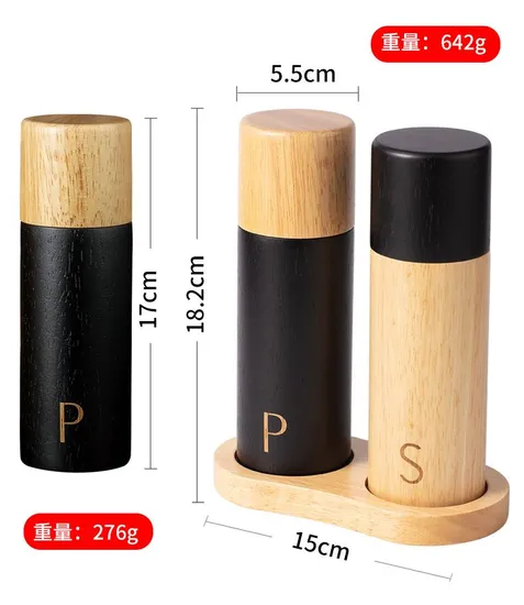 Molinillo de sal y pimienta de madera con estilo con pintura negra