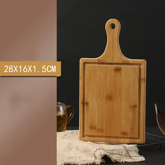 Tabla redonda sostenible de bambú para servir frutas, pan y queso con asa