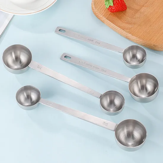 Cucharas medidoras de acero inoxidable de doble cabezal para medir juegos de granos de café y hojas de té
