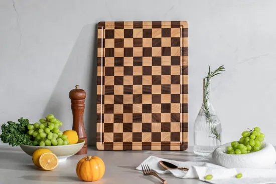 Tabla de cortar frutas y verduras de madera de caucho de grano final para cocina