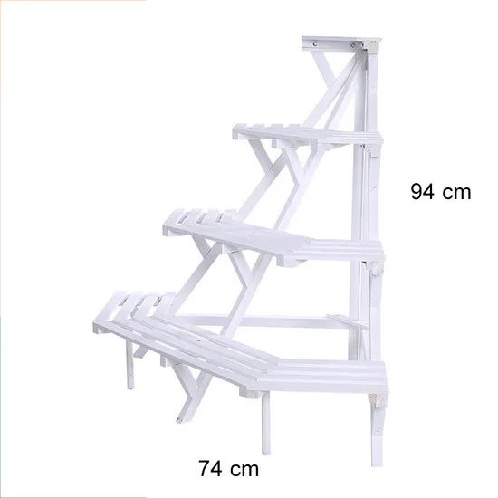 Estante de esquina de 4 niveles de madera maciza estilo escalonado, estante para flores, maceta, soporte para plantas