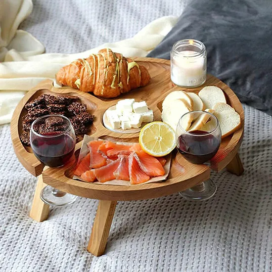 Mesa compacta portátil de madera maciza para acampar, mesa de picnic para vino con patas resistentes