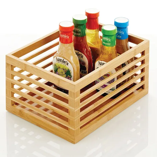 Juego de cestas de almacenamiento de bambú ahuecadas multifuncionales personalizadas para artículos diversos/frutas/verduras del hogar.