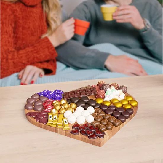 Tabla de cortar de madera de acacia con forma de corazón, juego de 2