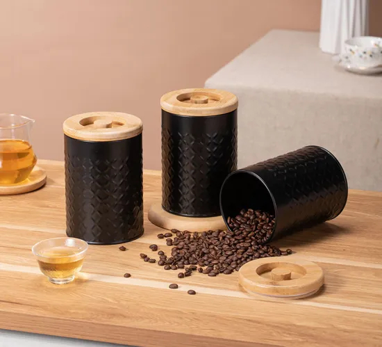 Juegos de botes de metal negro para almacenamiento de azúcar, té y café