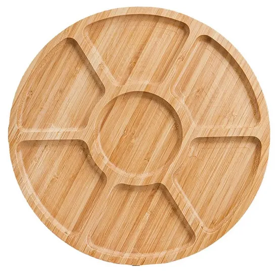 Bandeja de almacenamiento de nueces de bambú, platos para aperitivos con 5 rejillas para comer