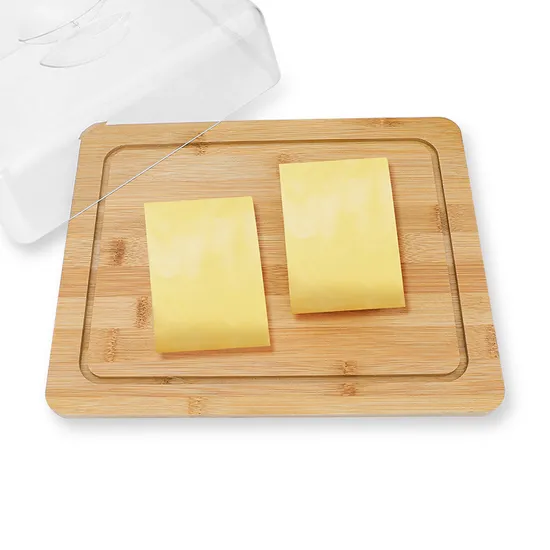Soporte para mantequilla de bambú, soporte para pasteles, bandeja para mantequilla con tapa transparente