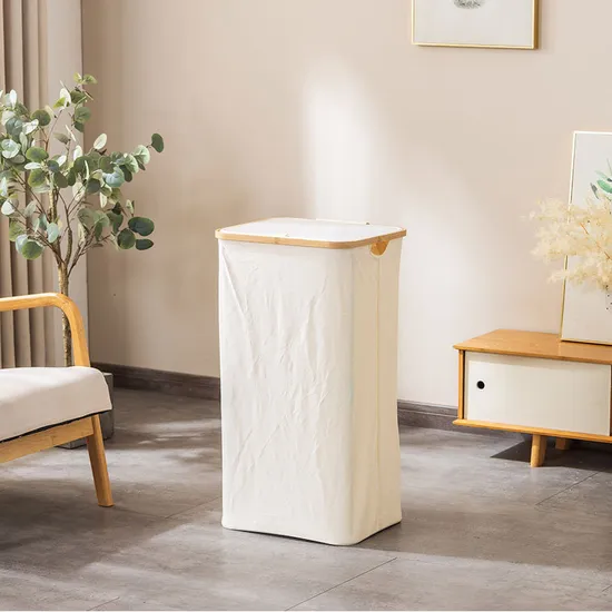 Cesta plegable para la colada de tela circular de bambú, 100L, con bolsa interior, para almacenamiento en el hogar y el baño