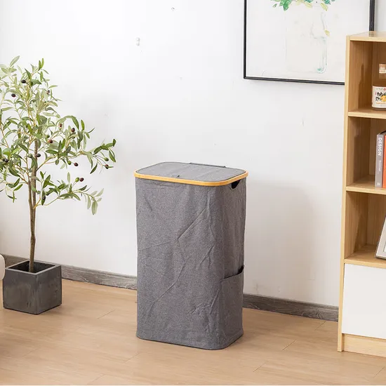 Cesto plegable para ropa sucia, impermeable, de gran capacidad, con marco de bambú, tela Oxford