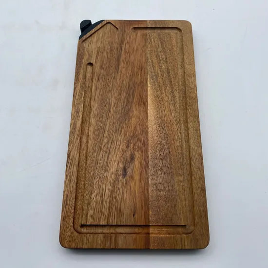 Tabla de cortar de madera de acacia para verduras con mango de metal