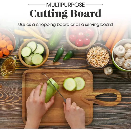 Tabla de cortar rectangular para charcutería de madera de acacia con mango