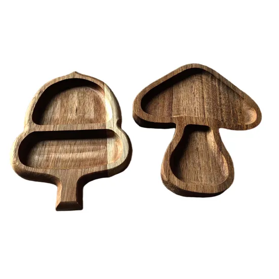 Elegantes platos de madera de acacia con forma de setas y bellotas para aperitivos/nueces