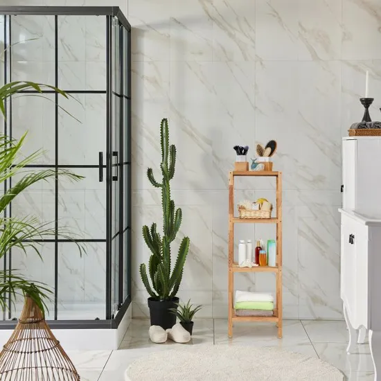 Muebles de baño Estante de baño de madera de acacia independiente de 4 niveles Estante de baño con 4