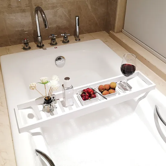 Mesa de bandeja de bañera de bambú de color blanco para baño