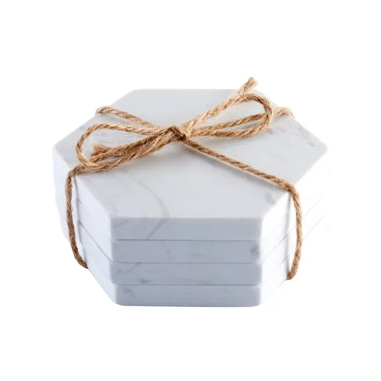 Juego de posavasos de mármol hexagonal blanco orgánico