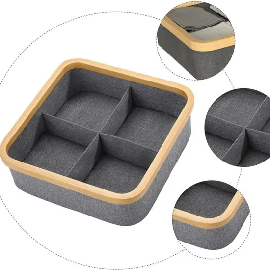 Caja de almacenamiento con cajón de tela Oxford circular de bambú para ropa interior del hogar, calcetines, artículos diversos y clasificación de aperitivos