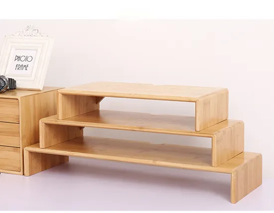 Soporte vertical de bambú para monitor de escritorio con organizador de almacenamiento para oficina