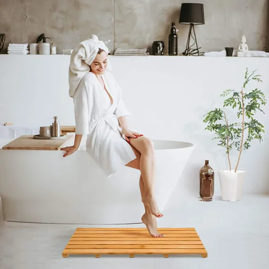 Alfombra de baño de bambú antideslizante resistente y gruesa para ducha de lujo