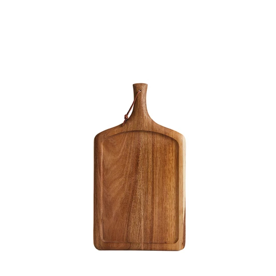 Bandeja de servicio de tablero de madera de acacia con forma de paleta natural con asa