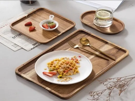 Bandeja de madera para servir fiestas con plato de forma ovalada para comida