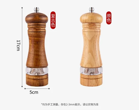 Molinillo de pimienta Manual versátil de madera de caucho y acrílico de 6 pulgadas, botella de molienda para condimentos