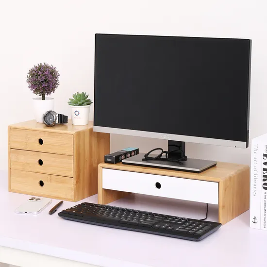 Organizador de escritorio pequeño de bambú de 1/2 /3 niveles con cajones para guardar bolígrafos, chinchetas y suministros de oficina