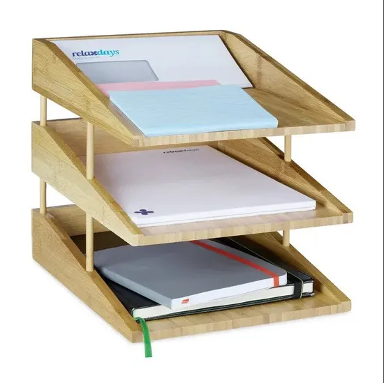 Organizador de escritorio de bambú de 3 niveles, bandeja para cartas, organizador de papel, organizador de archivos de escritorio para oficina en casa