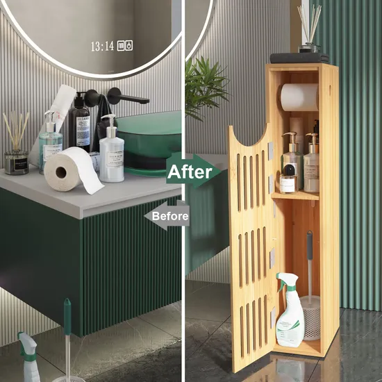 Estante de papel higiénico de bambú, organizador de baño, soporte de papel higiénico