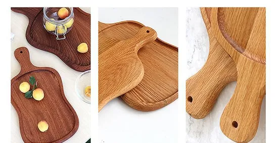 Bandeja de servicio de madera de ébano con forma de paleta al por mayor con mango