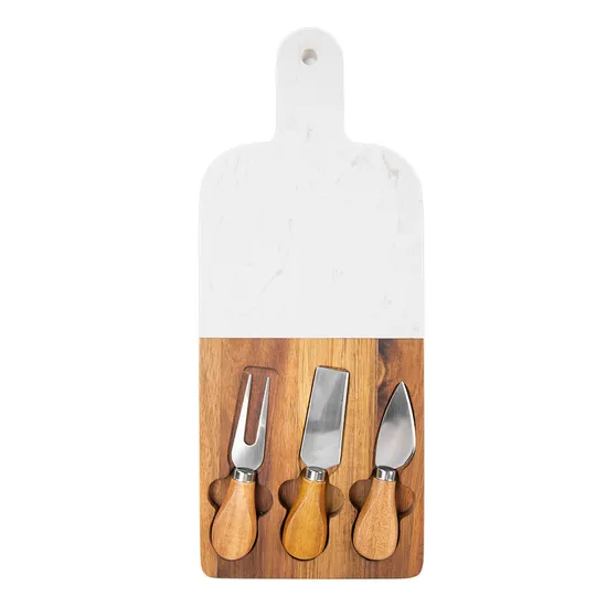 Bandeja/tablero de madera para servidor de queso en forma de corazón con juego de cuchillos