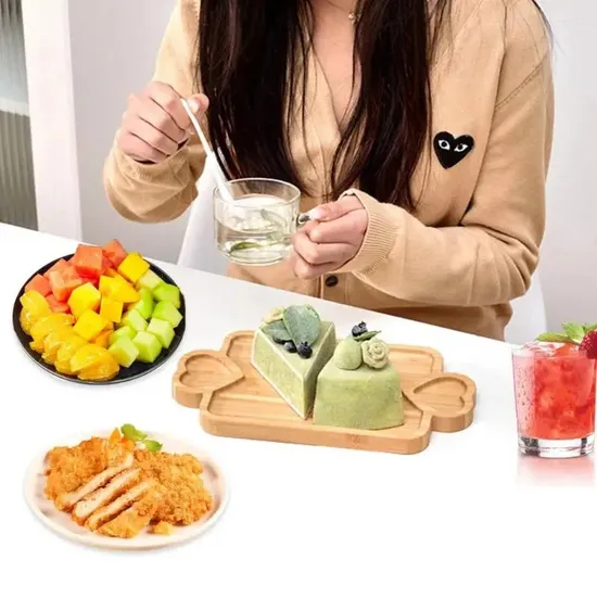 Platos de bambú, bandeja de madera para servir, almacenamiento de tazas de té, organizador de frutas
