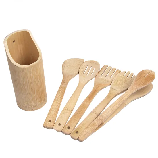 Juego de utensilios de cocina de bambú con soporte Natural Living