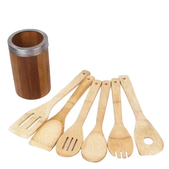 Juego de utensilios de cocina de bambú con soporte Natural Living