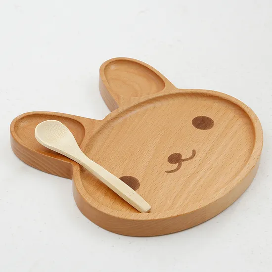Plato de aperitivo de madera de haya con forma de conejo Natural para niños