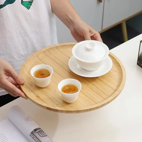 Bandeja redonda de bambú para servir, juego de 3 platos de bambú para mesa de centro y embutidos