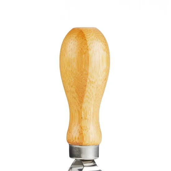 Cuchillo Media Luna y Tabla de Madera de Bambú de 20 Cm con Picador de Hierbas de Acero de Doble Hoja