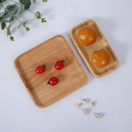 Bandeja rectangular rústica para servir comida y té de madera de haya