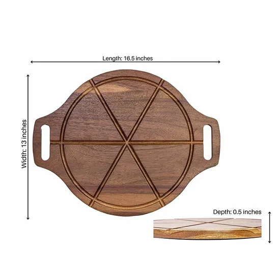Tabla de cortar de madera redonda grande de doble cara para servir pizza con asas