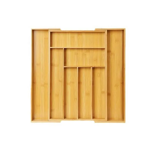Organizador divisor de cajón de bandeja de cubiertos de bambú expandible