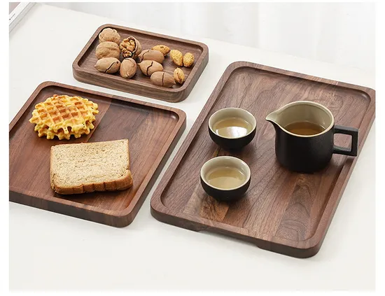 Bandeja rectangular de madera de nogal negro/plato para café/té/fruta/bocadillo