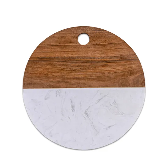 Tabla de cortar para embutidos, tabla de quesos de mármol y madera de Acacia con mango
