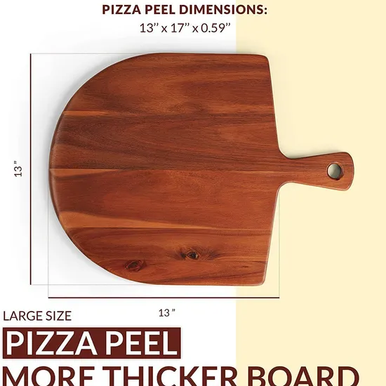 Tabla de cortar de madera para servir pizza con forma de paleta