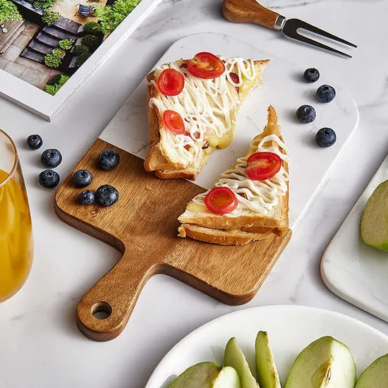Tabla de cortar de mármol de Acacia con forma de paleta, tabla de queso, tabla de Pizza para uso doméstico