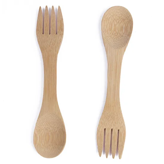 Suministro de tenedor y cuchara de bambú reutilizables del juego de Spork de bambú