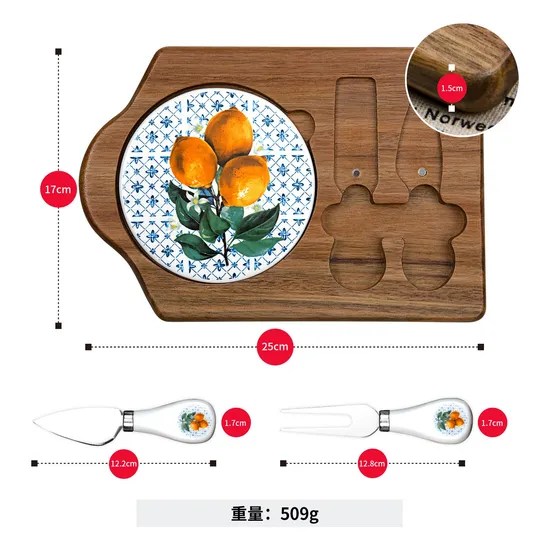 Juego de tabla rectangular para embutidos y quesos de mármol y madera de acacia con cuchillo