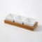 Bandeja para servir de bambú rectangular dividida con 3 platos de cerámica para merienda/salsa