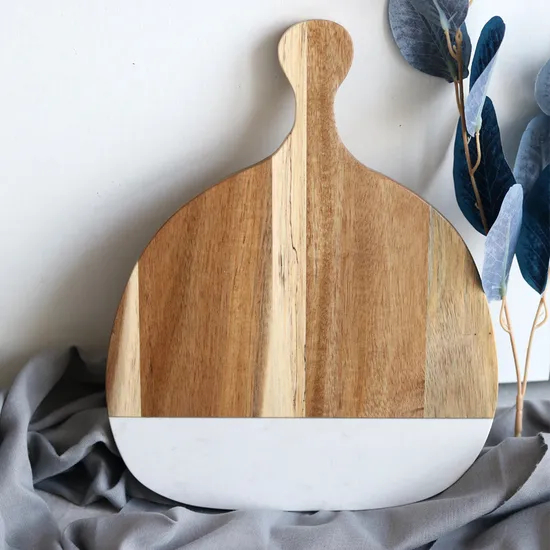 Elegant Marble - Tabla de quesos de madera con incrustaciones y mango